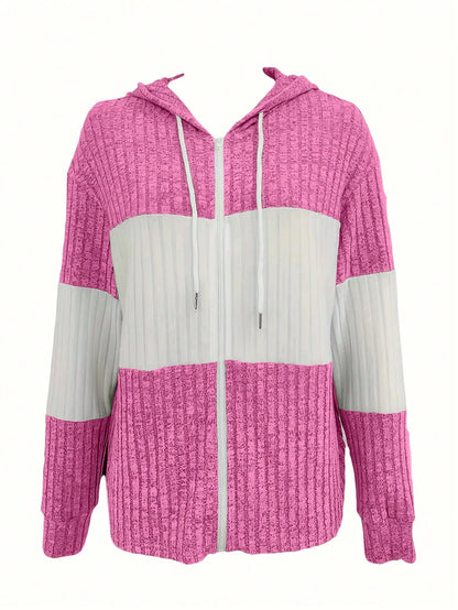 INAWLY Women's Spring And Autumn Casual Color Blocking Drawstring Hooded Jacket Fall Winter Cloth For Women