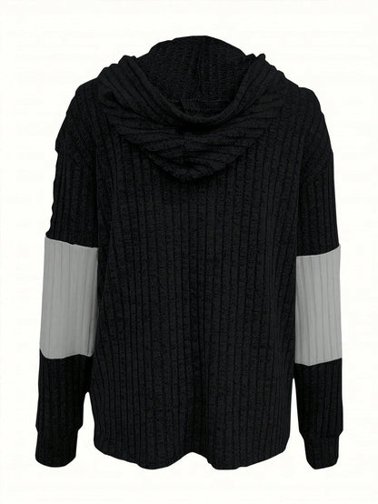 INAWLY Women's Spring And Autumn Casual Color Blocking Drawstring Hooded Jacket Fall Winter Cloth For Women