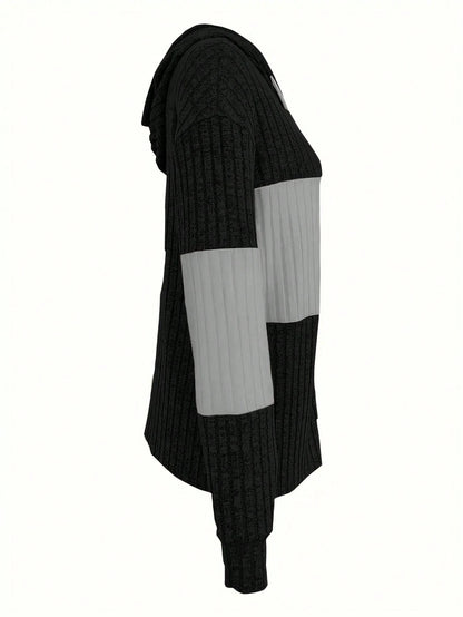 INAWLY Women's Spring And Autumn Casual Color Blocking Drawstring Hooded Jacket Fall Winter Cloth For Women