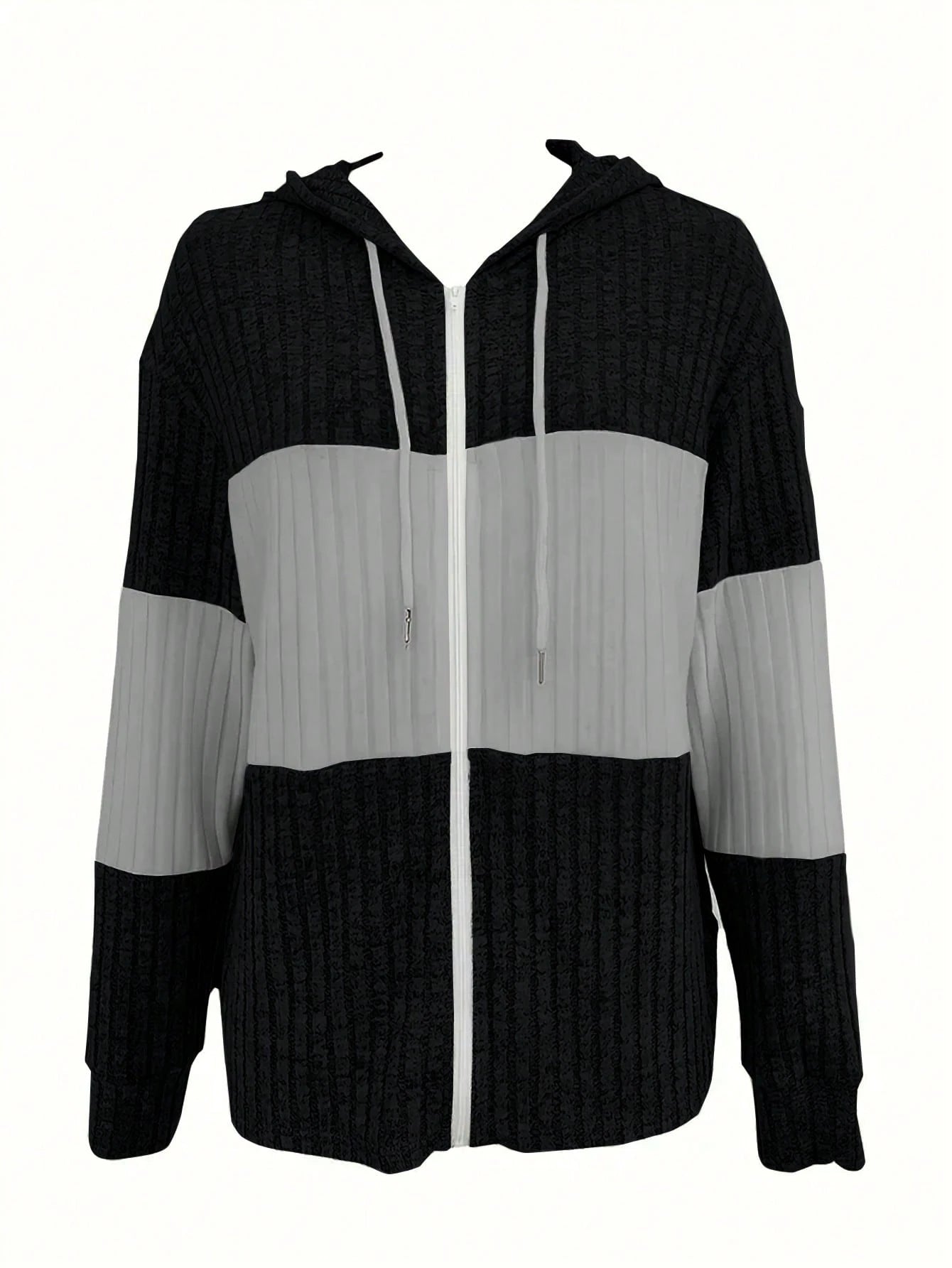 INAWLY Women's Spring And Autumn Casual Color Blocking Drawstring Hooded Jacket Fall Winter Cloth For Women