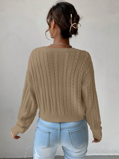 Chiquease V-Neck Cable Knit Sweater,Long Sleeve Tops Knit Pullover Fall Winter Outfit