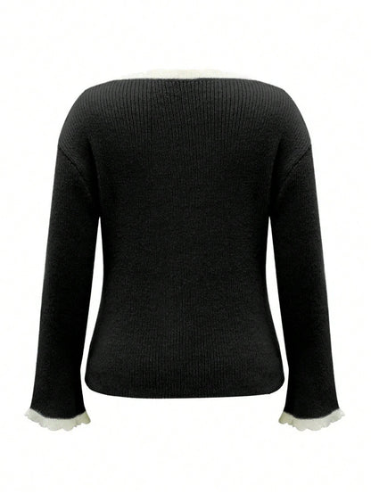 INAWLY Women's Colorblock Collar Casual Long Sleeve Sweater Knit Pullover Fall Winter Outfit