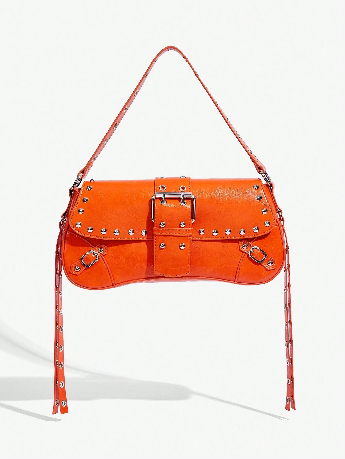 SHEIN X Lucía Bellido SHEIN SXY Fashionable Black Stud Shoulder Bag For Women, Versatile, Shopping Bag, Cool, Street Bag, Teenagers