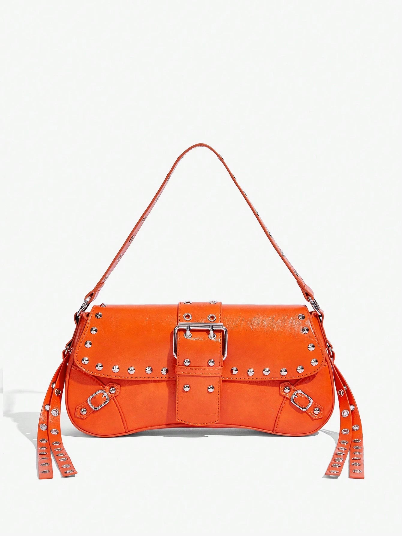 SHEIN X Lucía Bellido SHEIN SXY Fashionable Black Stud Shoulder Bag For Women, Versatile, Shopping Bag, Cool, Street Bag, Teenagers