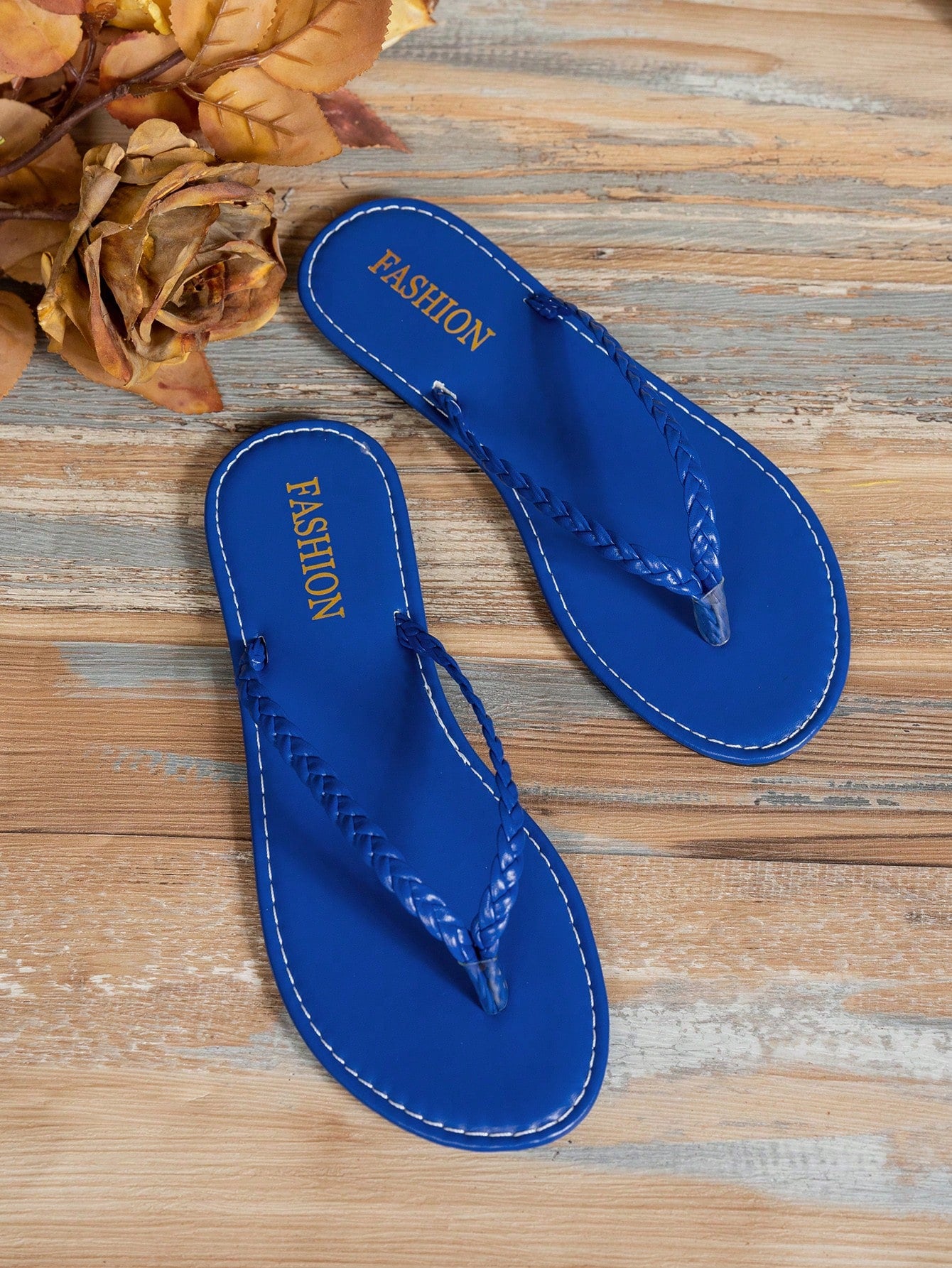 Fashionable Woven Flat Sandals Women's Toe-Strap Flip Flops