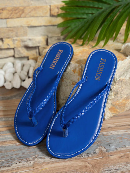 Fashionable Woven Flat Sandals Women's Toe-Strap Flip Flops