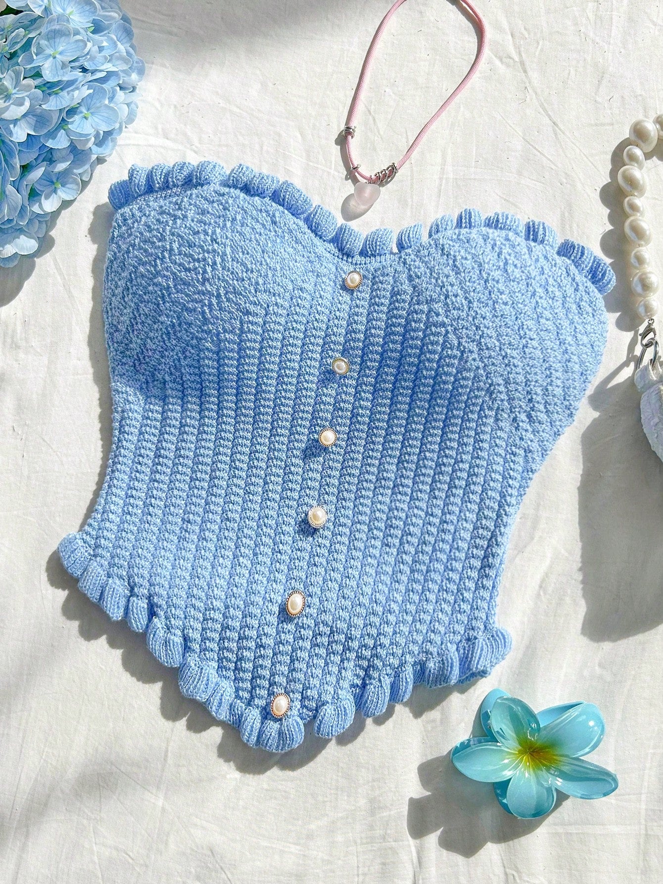 Soleia Women's Button Decor Fashion Casual Ruffle Hem Knitted Camisole Top,Going Out Top