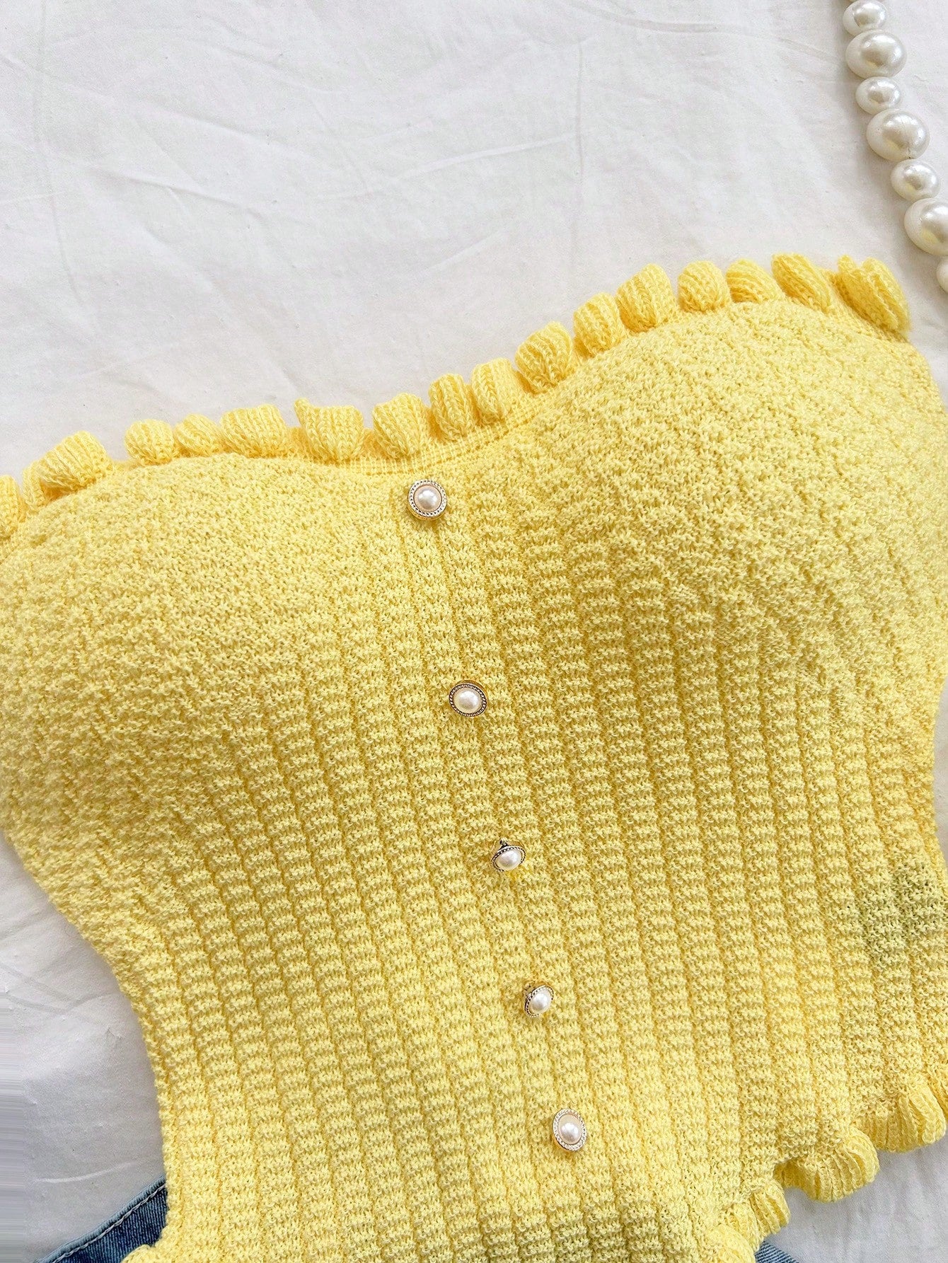 Soleia Women's Button Decor Fashion Casual Ruffle Hem Knitted Camisole Top,Going Out Top