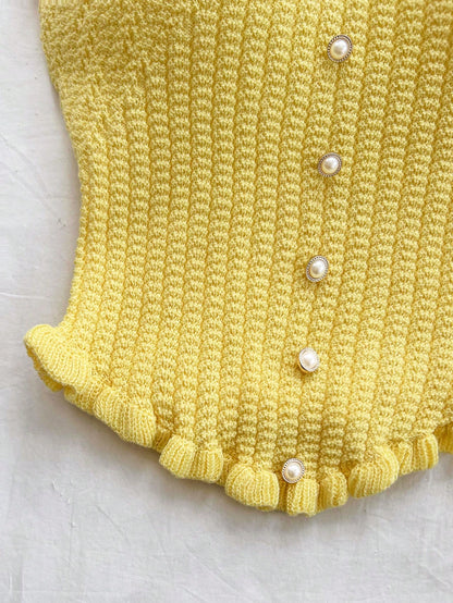 Soleia Women's Button Decor Fashion Casual Ruffle Hem Knitted Camisole Top,Going Out Top