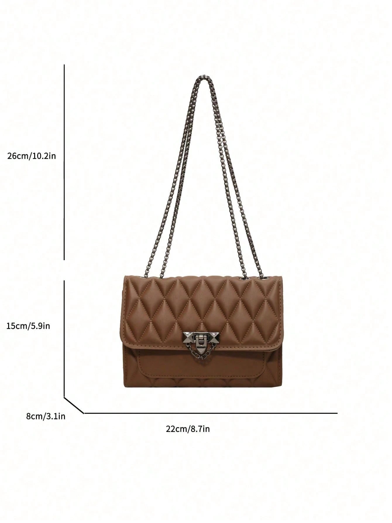 1pc Minimalist Fashion Indentation Diamond Shape Square Bag Lock Closure Flap Opening Metal Chain Shoulder Bag Suitable For Women's Daily Casual Use