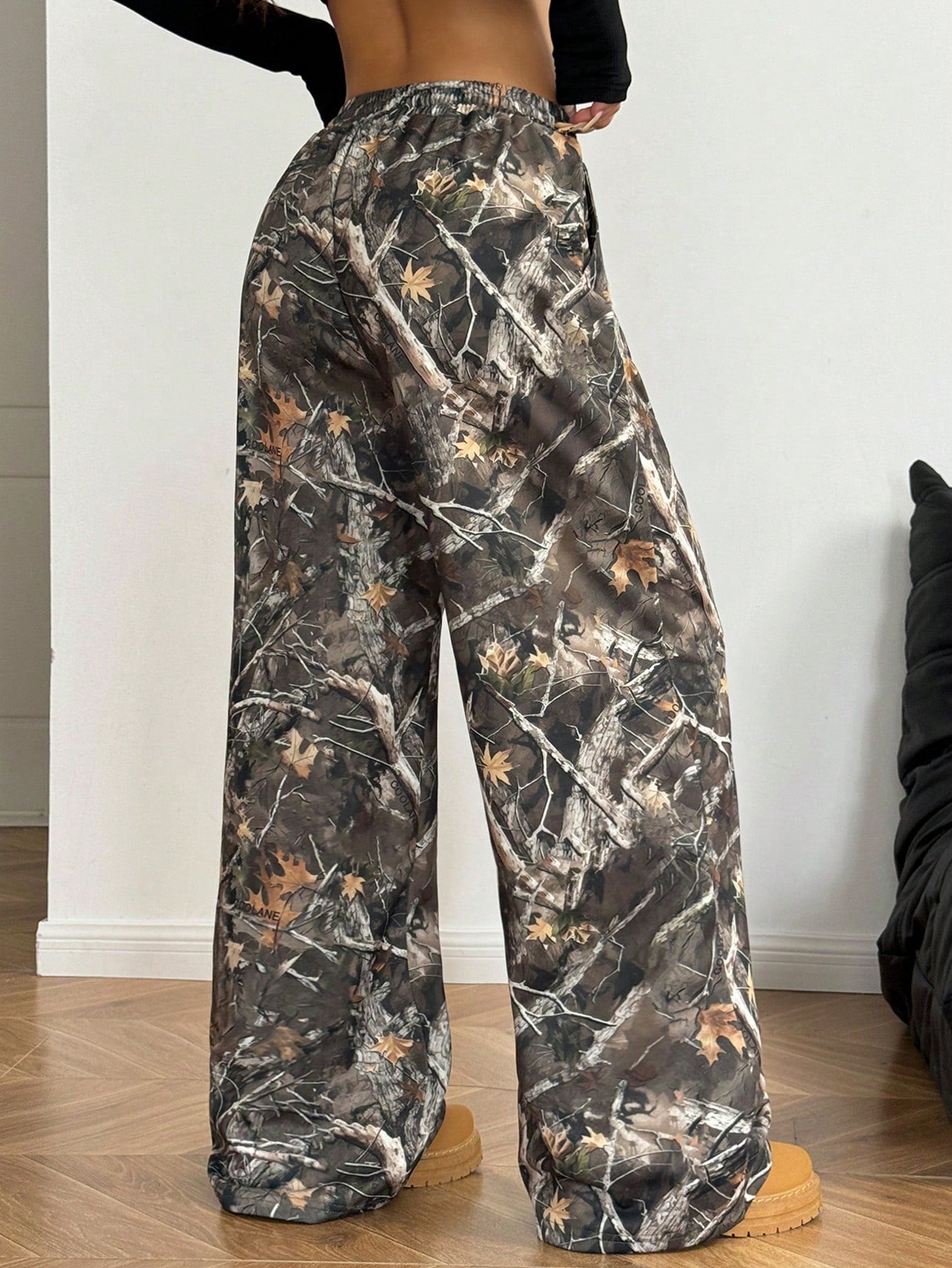 Coolane Women's Spring/Summer Casual Camo Print Drawstring Waist Wide Leg Pants