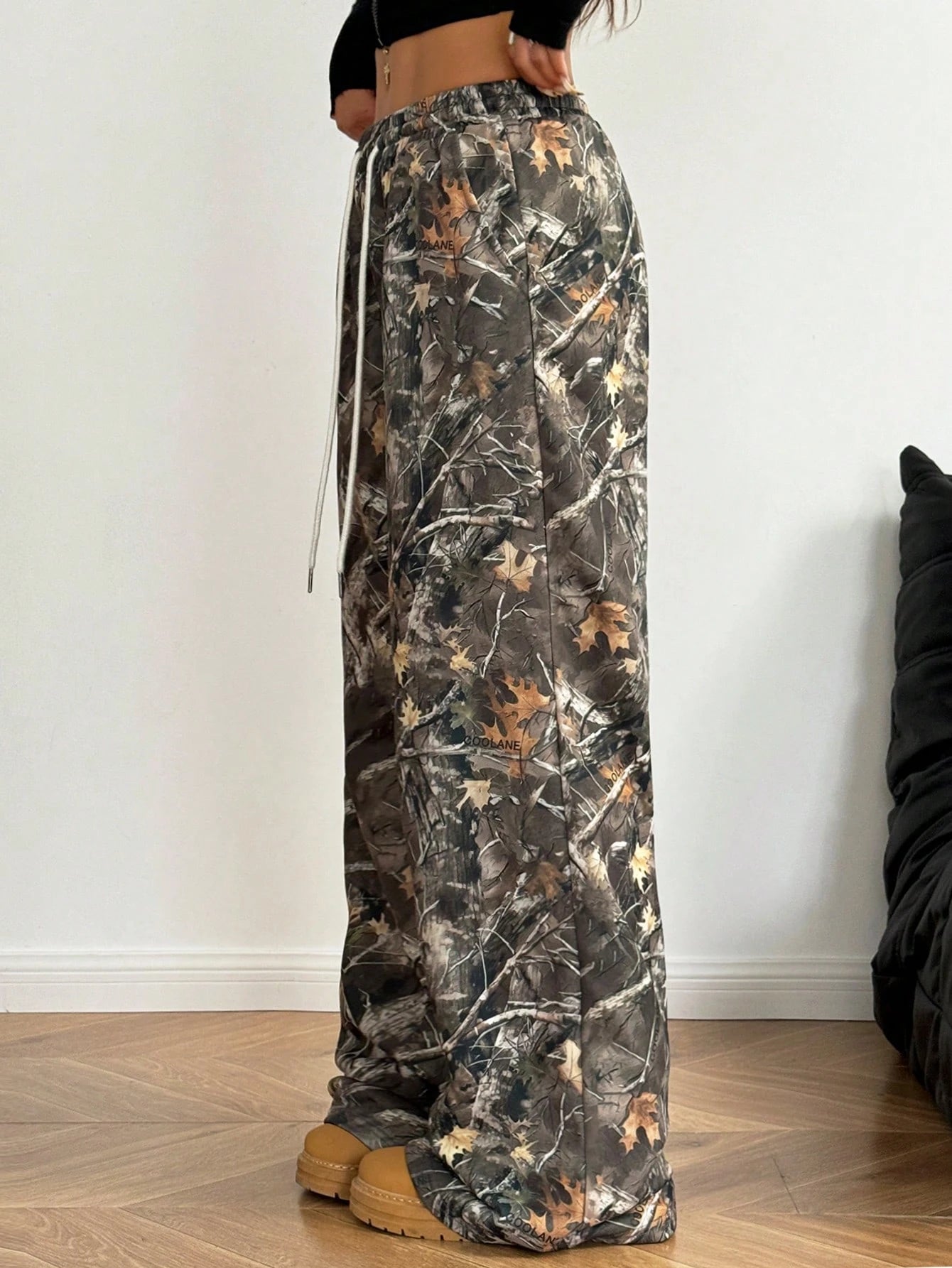 Coolane Women's Spring/Summer Casual Camo Print Drawstring Waist Wide Leg Pants