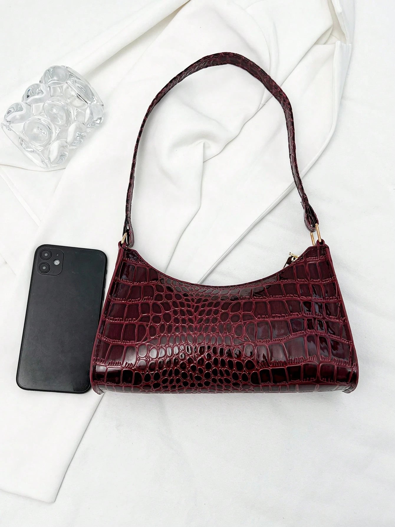 Solid Color Minimalist & Elegant Embossed Shoulder Bag