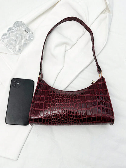 Solid Color Minimalist & Elegant Embossed Shoulder Bag