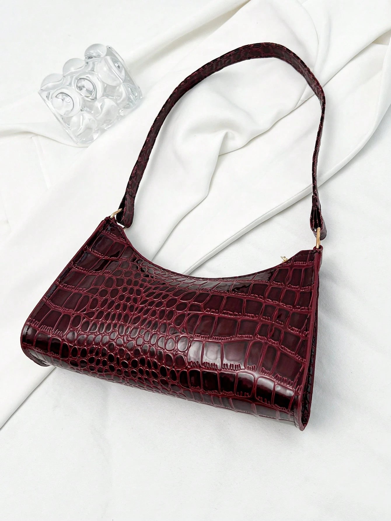 Solid Color Minimalist & Elegant Embossed Shoulder Bag