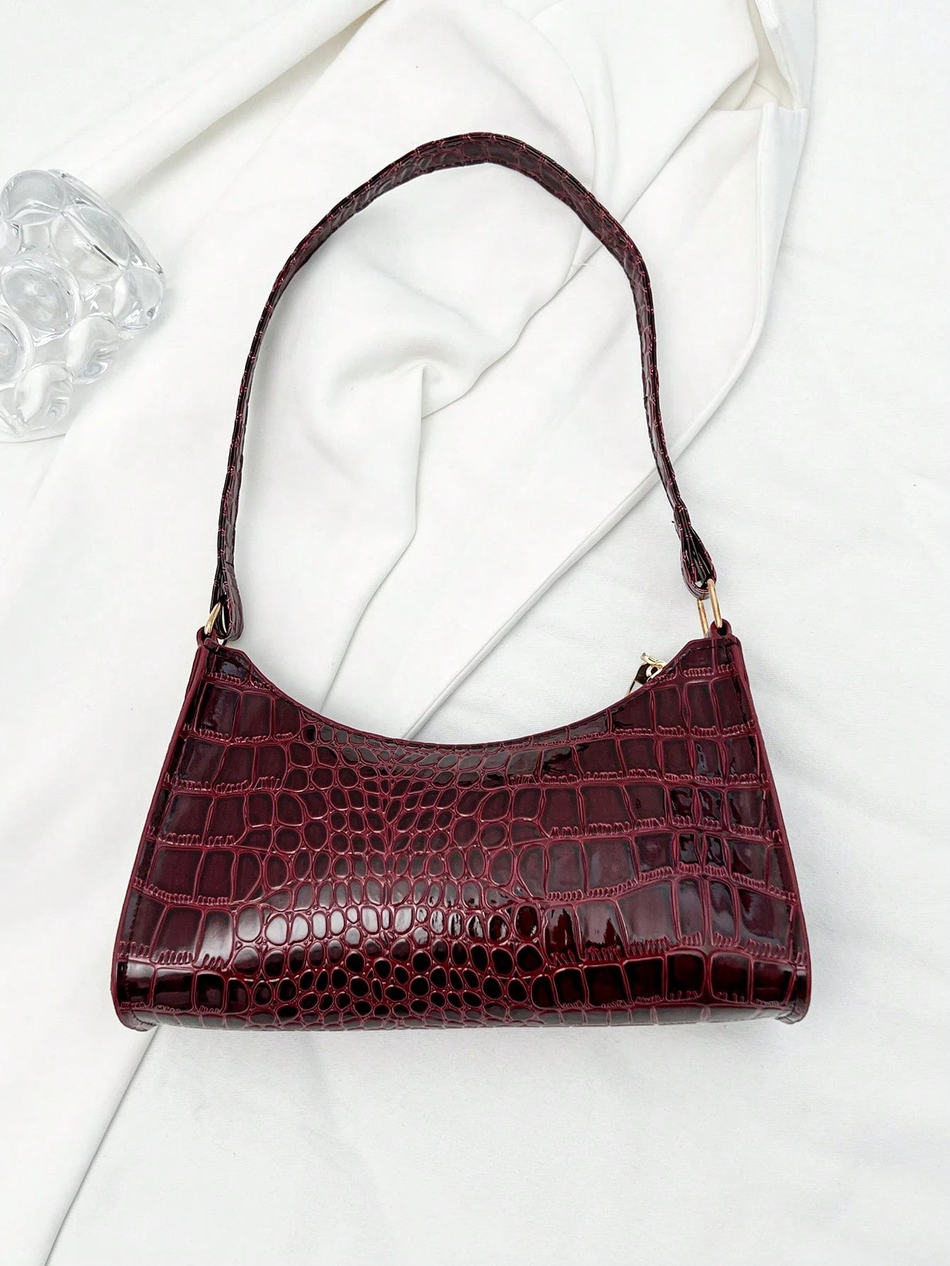 Solid Color Minimalist & Elegant Embossed Shoulder Bag