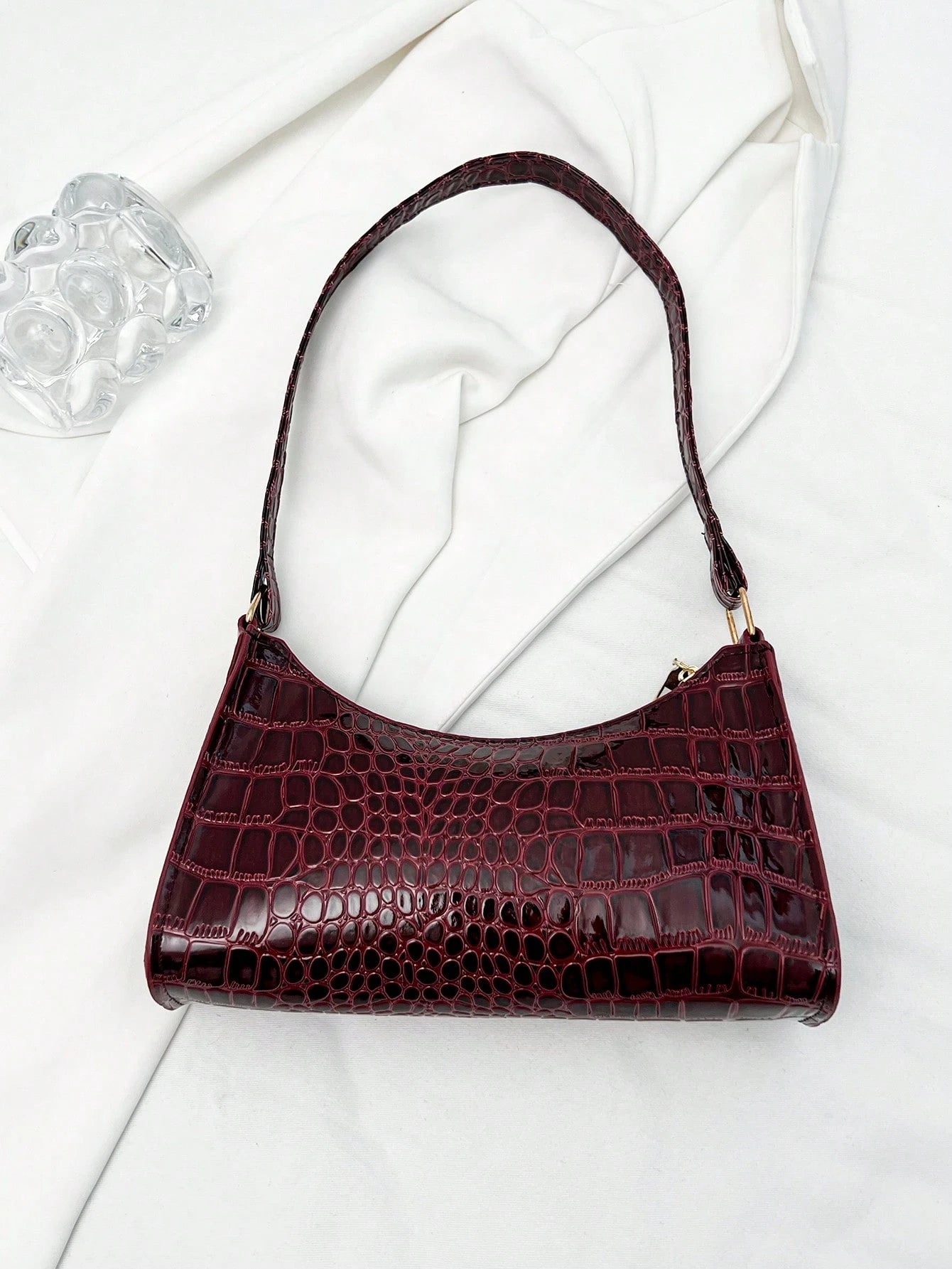Solid Color Minimalist & Elegant Embossed Shoulder Bag