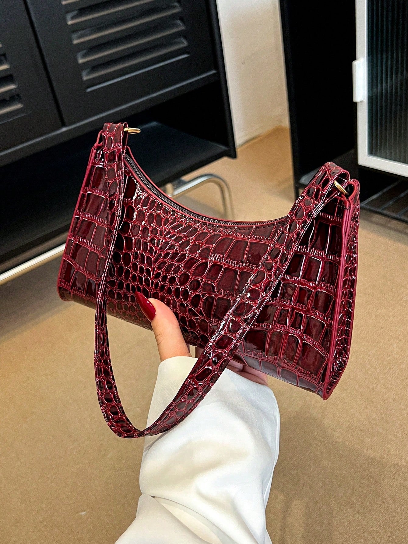 Solid Color Minimalist & Elegant Embossed Shoulder Bag