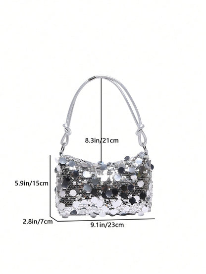1pc Gold-Tone Glittery Crescent Moon Shape PVC Shoulder Bag For Women