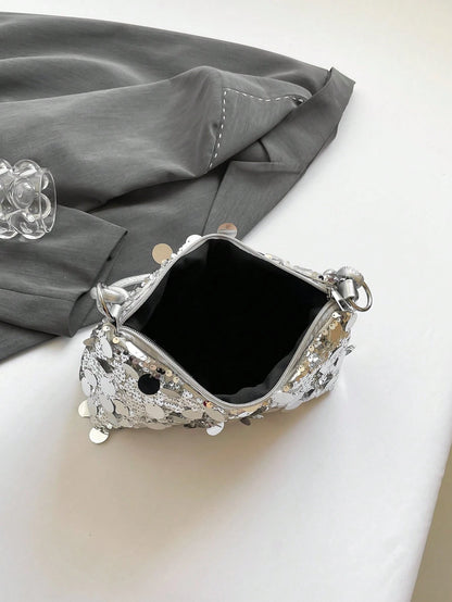 1pc Gold-Tone Glittery Crescent Moon Shape PVC Shoulder Bag For Women