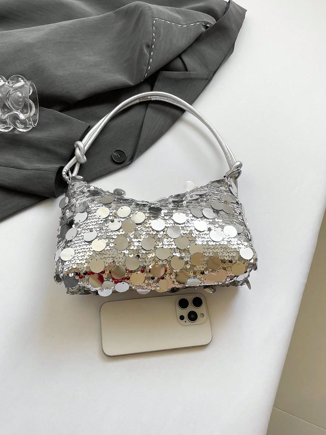 1pc Gold-Tone Glittery Crescent Moon Shape PVC Shoulder Bag For Women