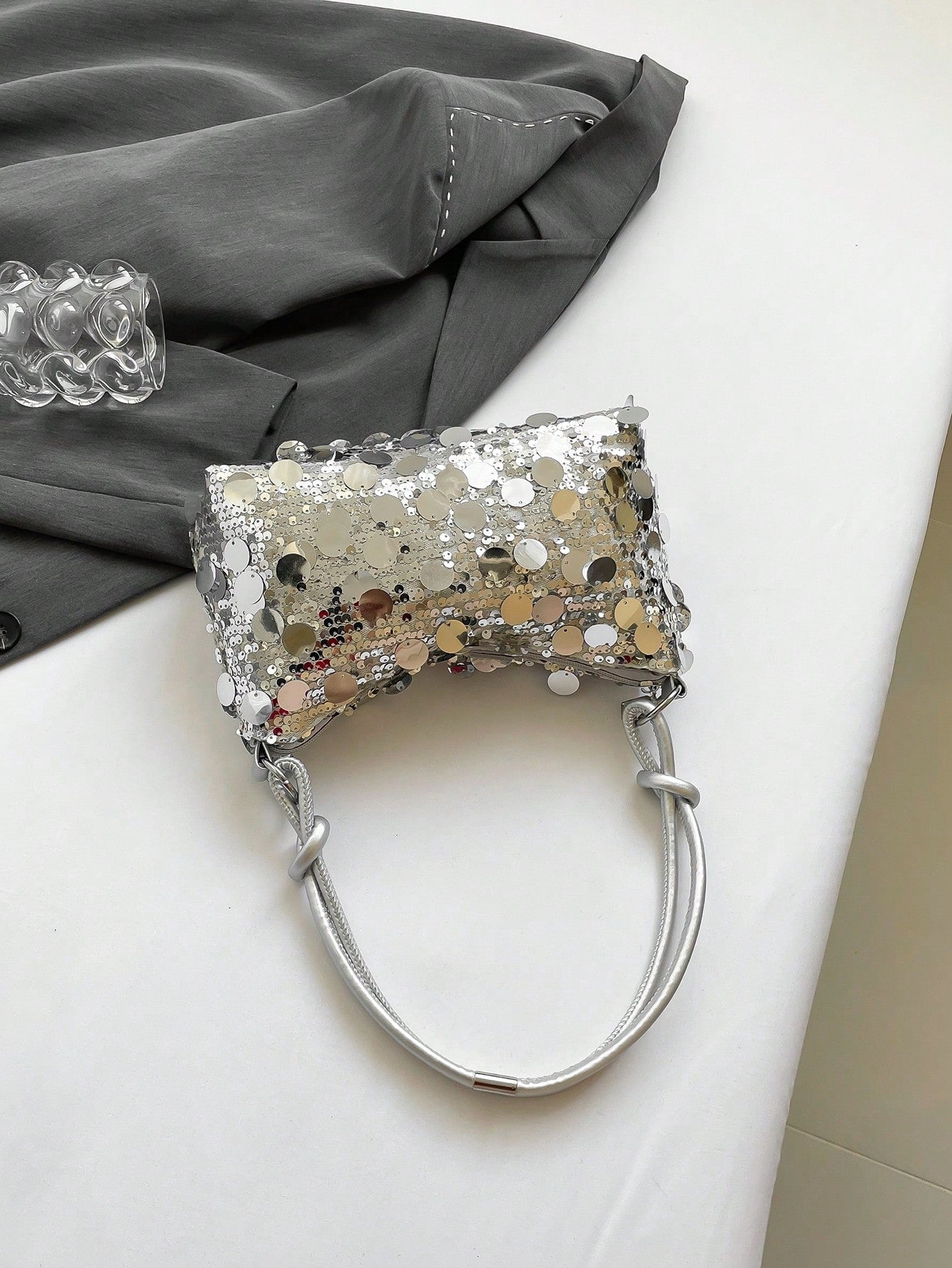 1pc Gold-Tone Glittery Crescent Moon Shape PVC Shoulder Bag For Women