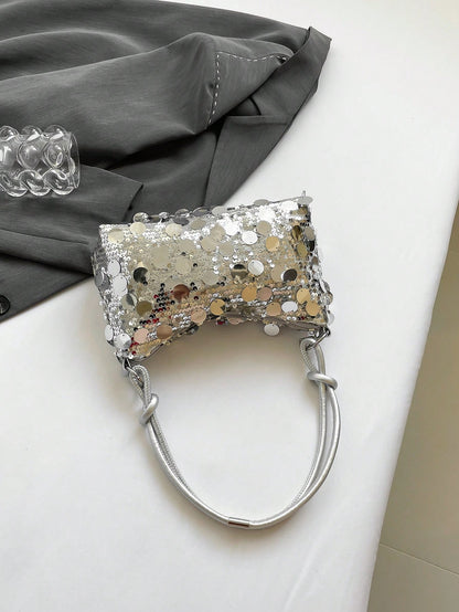 1pc Gold-Tone Glittery Crescent Moon Shape PVC Shoulder Bag For Women