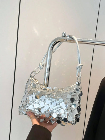 1pc Gold-Tone Glittery Crescent Moon Shape PVC Shoulder Bag For Women