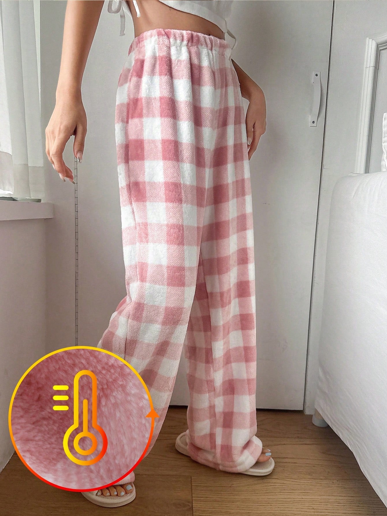 DAZY Plaid Pattern Fleece Straight Leg Loungewear Pants