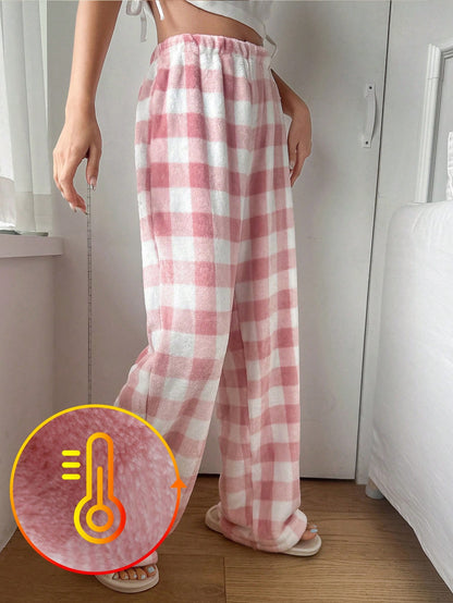DAZY Plaid Pattern Fleece Straight Leg Loungewear Pants