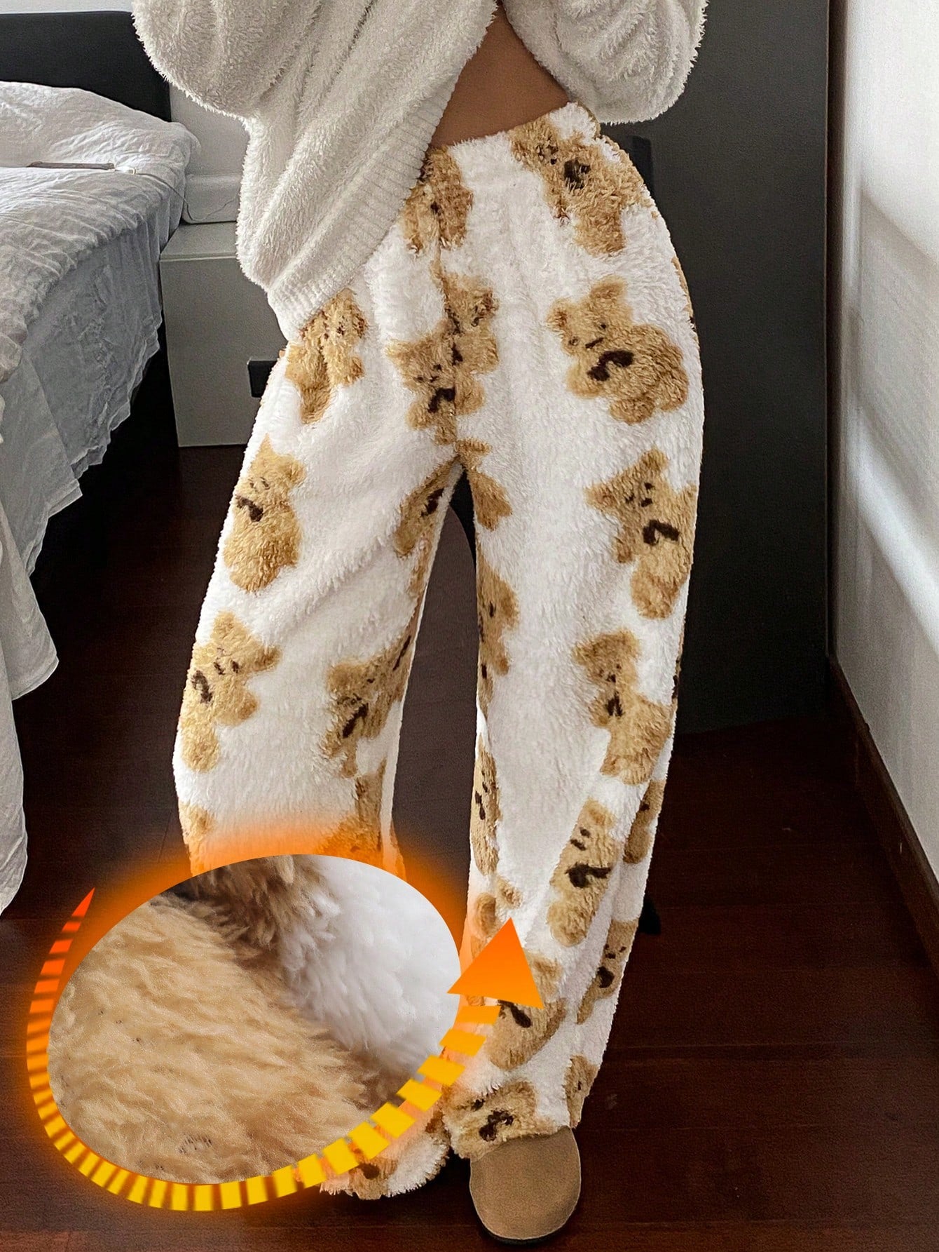 DAZY Plush Bear Print All Over Graphic Straight Leg Pajama Pants