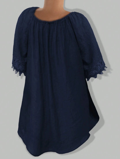 EMERY ROSE Women Plain Short Sleeve Ruffle Detail Casual Blouse, Everyday Wear