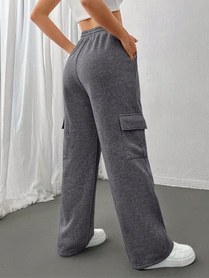Flirla Flap Pocket Side Drawstring Waist Sweatpants Graduation,Back To School Outfits,Graduation,Teacher Outfits For Women,Back To School Fall Cloth For Women
