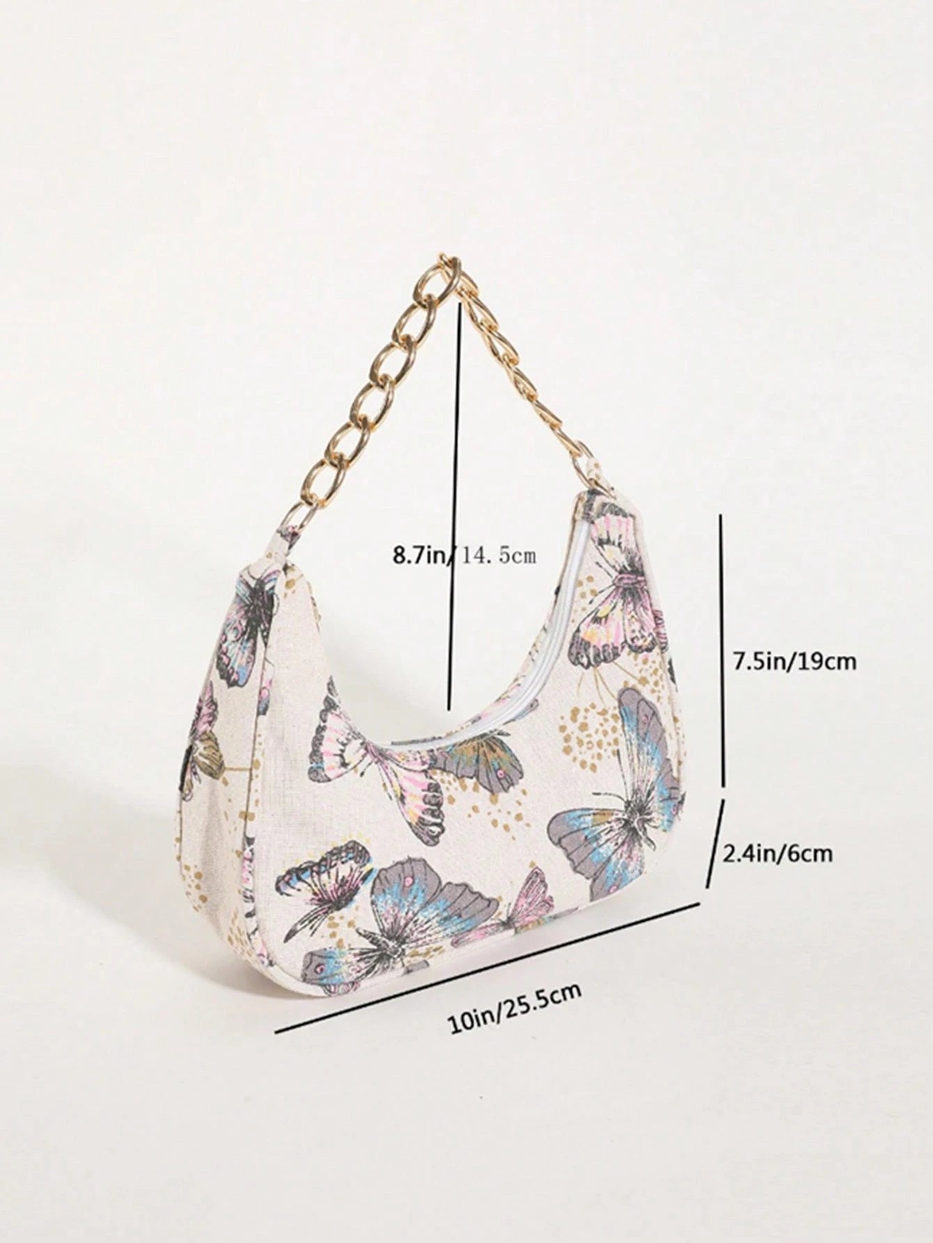 Fashion Metal Chain Handbag With Flower Design,Floral Printed Canvas Shoulder Bag , Tready Crescent Moon Bag For Women, Exquisite Floral Bag For Women