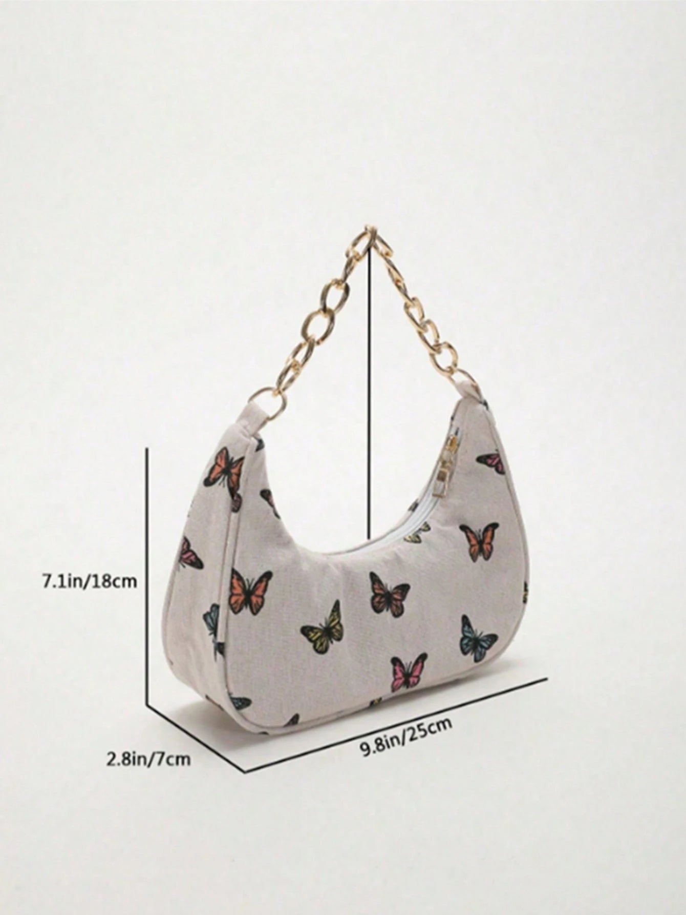 Fashion Metal Chain Handbag With Flower Design,Floral Printed Canvas Shoulder Bag , Tready Crescent Moon Bag For Women, Exquisite Floral Bag For Women