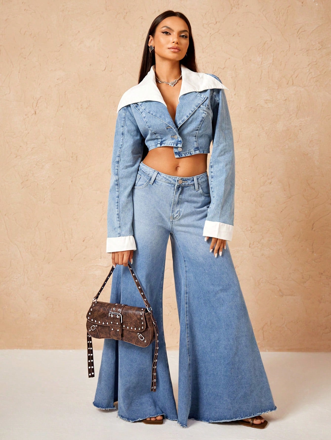 SHEIN X Lucía Bellido SHEIN SXY Fashionable Black Stud Shoulder Bag For Women, Versatile, Shopping Bag, Cool, Street Bag, Teenagers