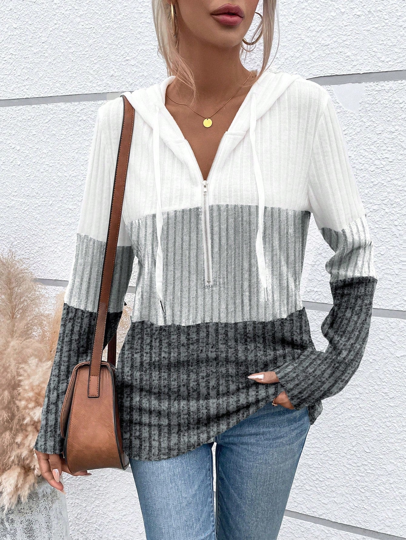 EMERY ROSE Ladies' Color Blocking Drawstring T-Shirt Graphic Tees Women Tops Fall Cloth For Women