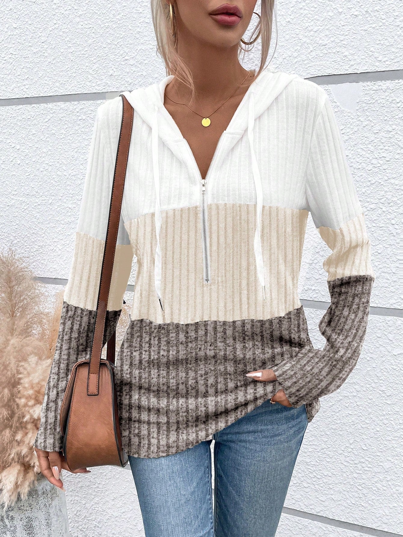 EMERY ROSE Ladies' Color Blocking Drawstring T-Shirt Graphic Tees Women Tops Fall Cloth For Women