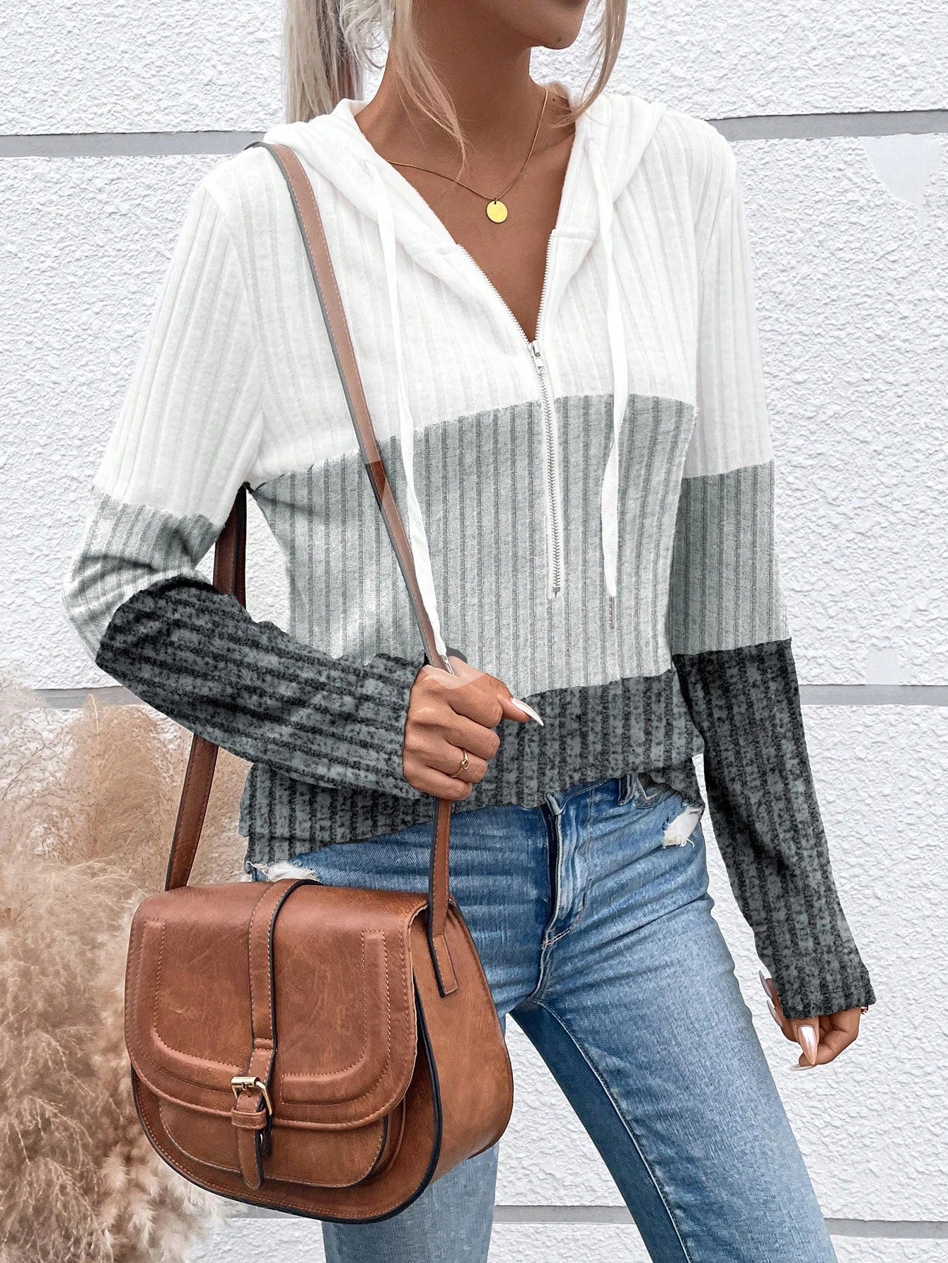 EMERY ROSE Ladies' Color Blocking Drawstring T-Shirt Graphic Tees Women Tops Fall Cloth For Women