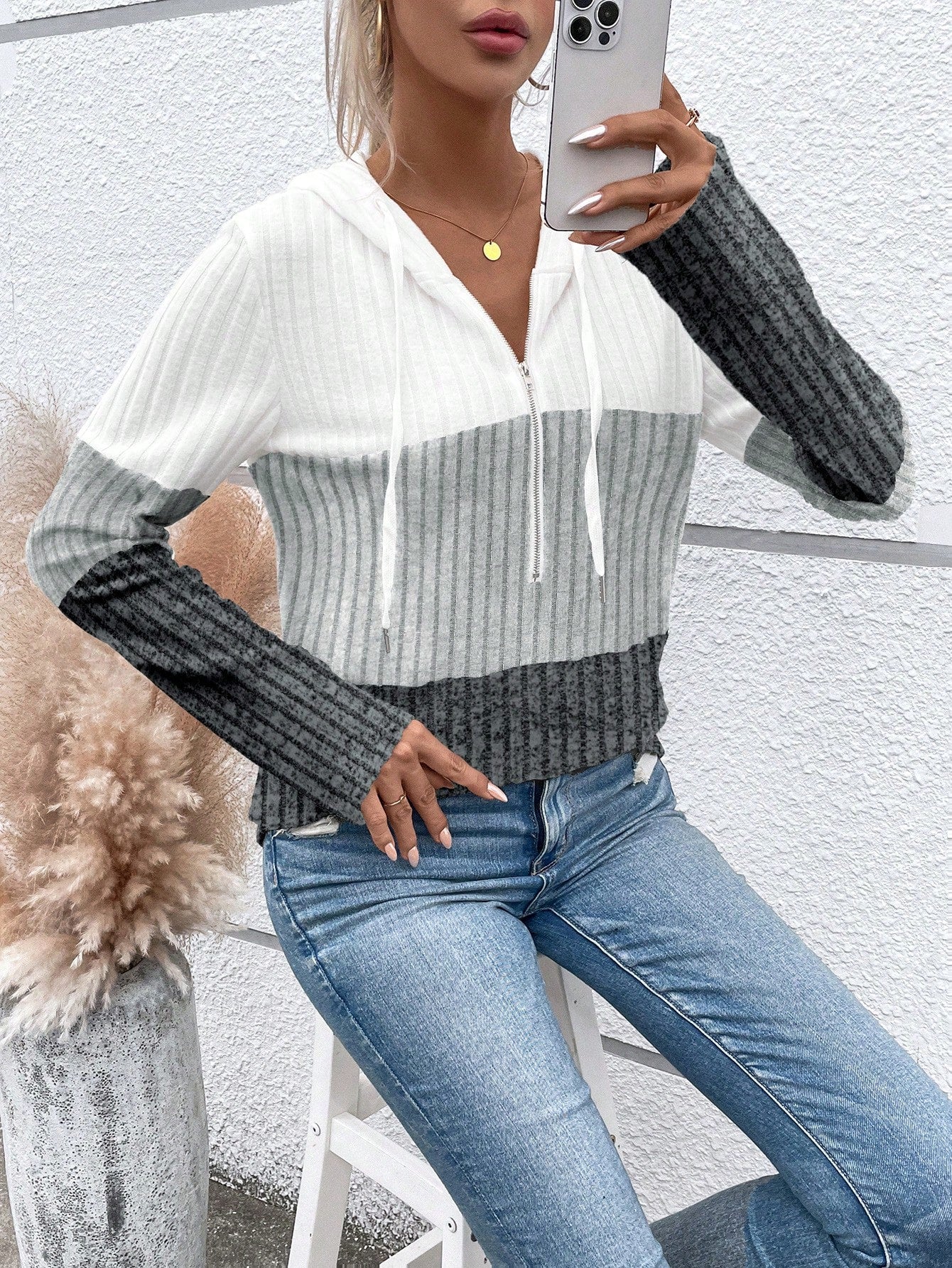 EMERY ROSE Ladies' Color Blocking Drawstring T-Shirt Graphic Tees Women Tops Fall Cloth For Women