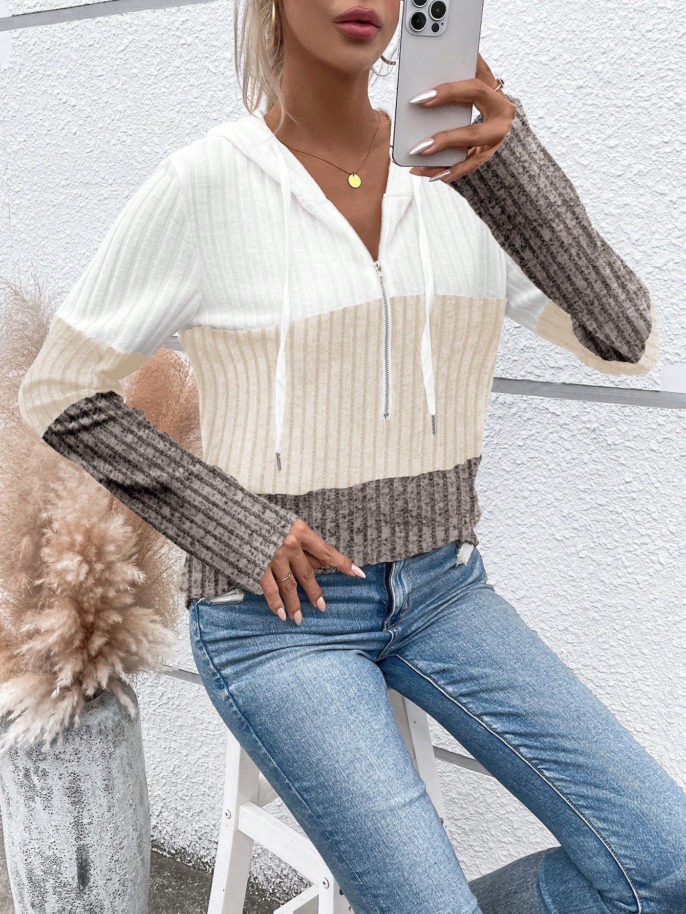 EMERY ROSE Ladies' Color Blocking Drawstring T-Shirt Graphic Tees Women Tops Fall Cloth For Women