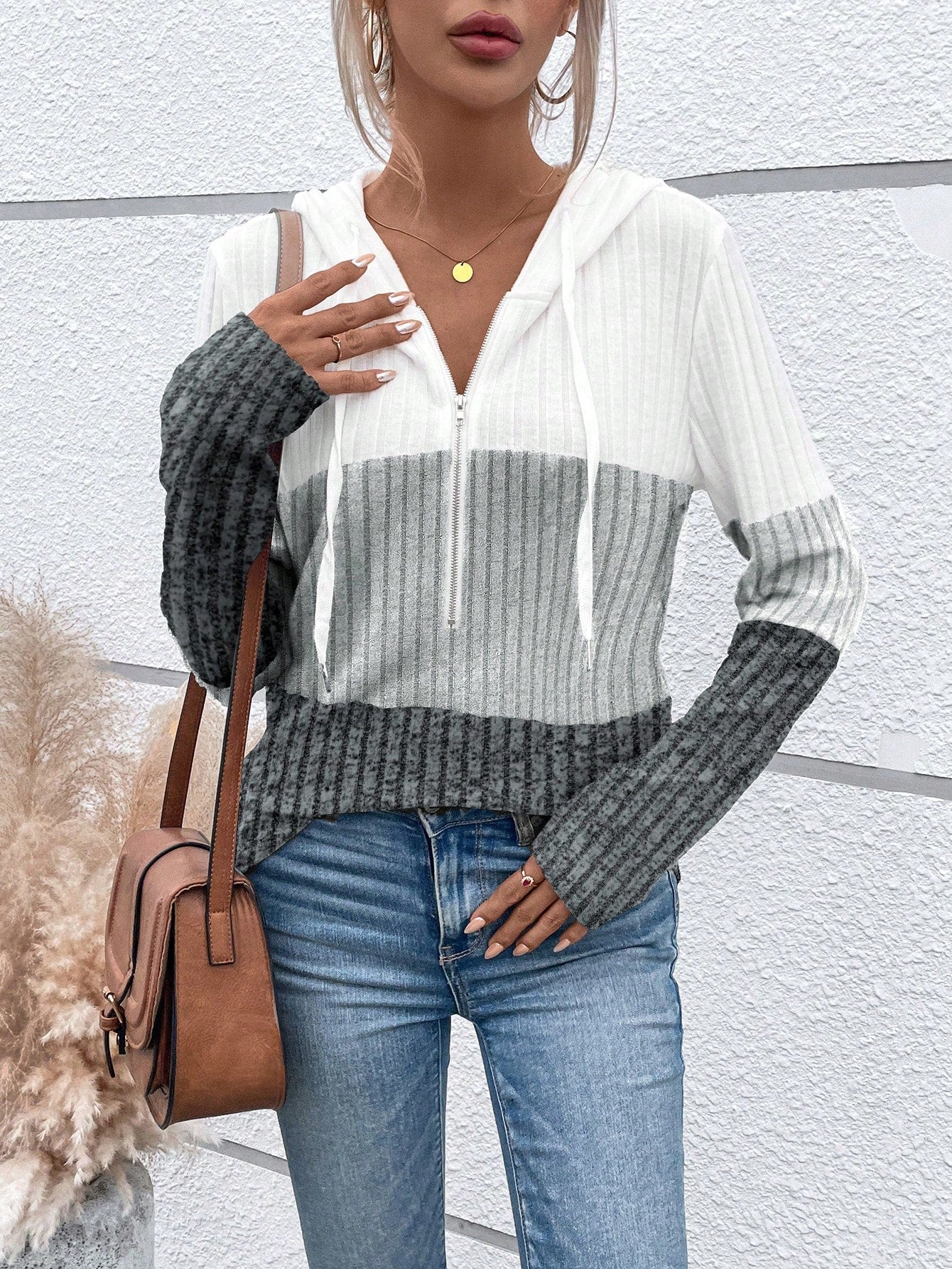 EMERY ROSE Ladies' Color Blocking Drawstring T-Shirt Graphic Tees Women Tops Fall Cloth For Women