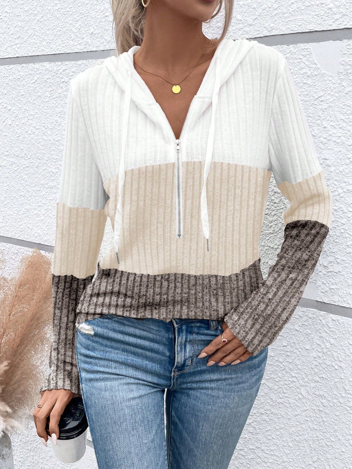 EMERY ROSE Ladies' Color Blocking Drawstring T-Shirt Graphic Tees Women Tops Fall Cloth For Women