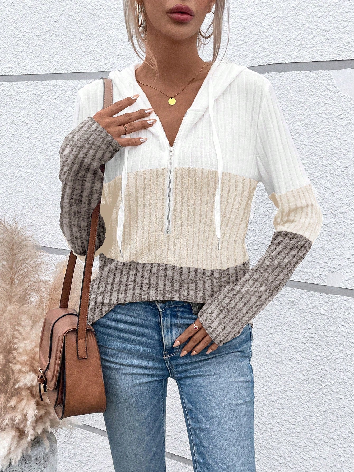 EMERY ROSE Ladies' Color Blocking Drawstring T-Shirt Graphic Tees Women Tops Fall Cloth For Women