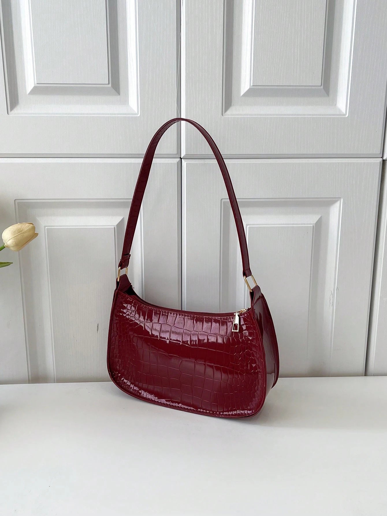 Solid Color Minimalist & Elegant Embossed Shoulder Bag