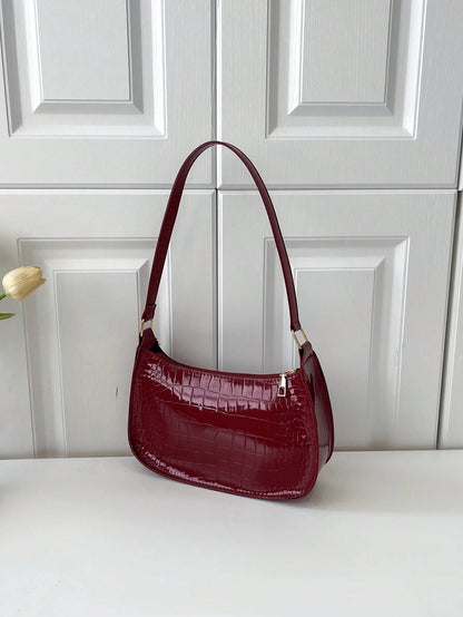 Solid Color Minimalist & Elegant Embossed Shoulder Bag
