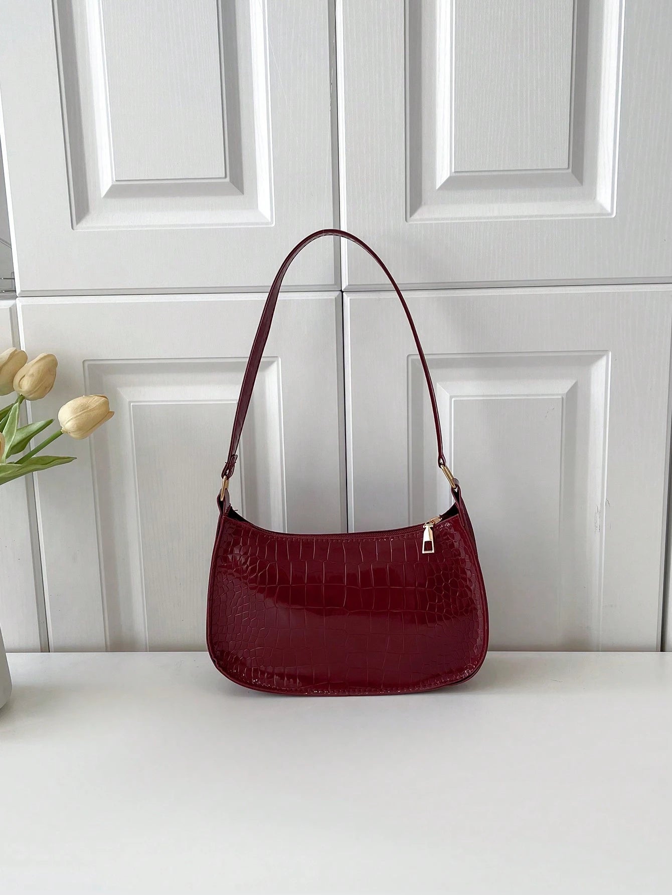 Solid Color Minimalist & Elegant Embossed Shoulder Bag