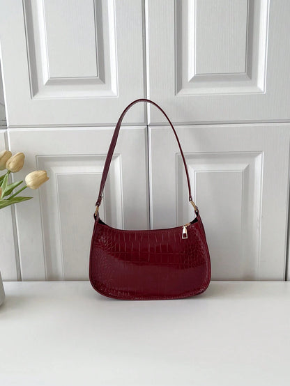 Solid Color Minimalist & Elegant Embossed Shoulder Bag
