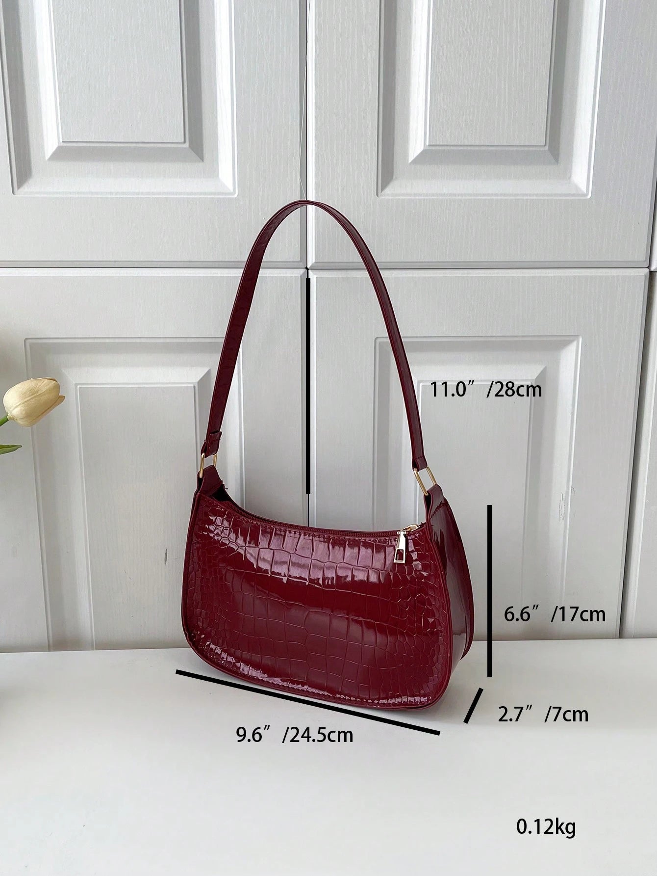 Solid Color Minimalist & Elegant Embossed Shoulder Bag