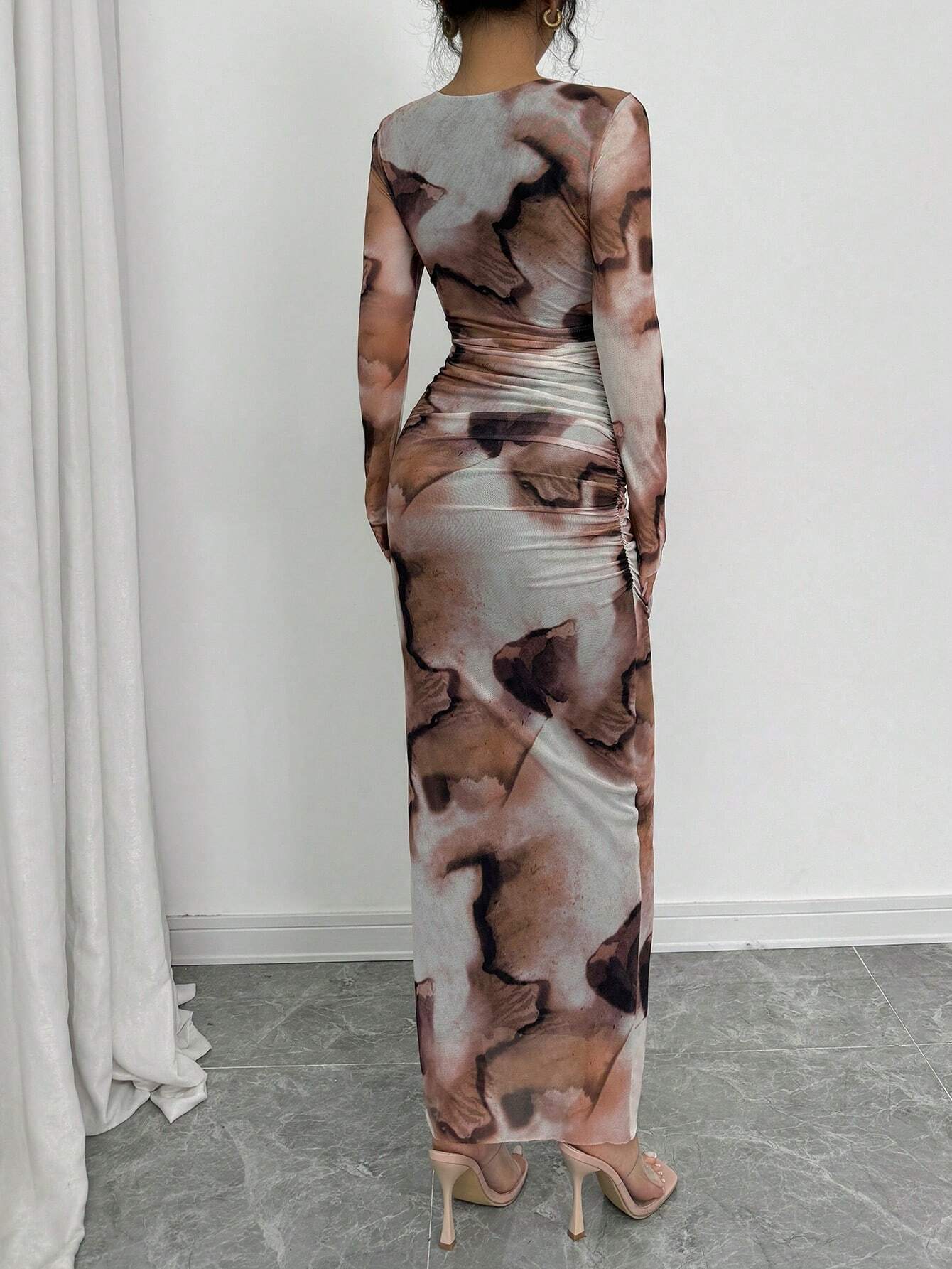 Elenzga Elegant Gradient Long Sleeve Slim Fit Women's Dress Fall Cloth For Women